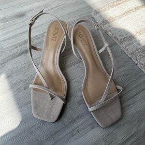 SCHUTZ Taupe Strappy Square-Toe Slingback Heels